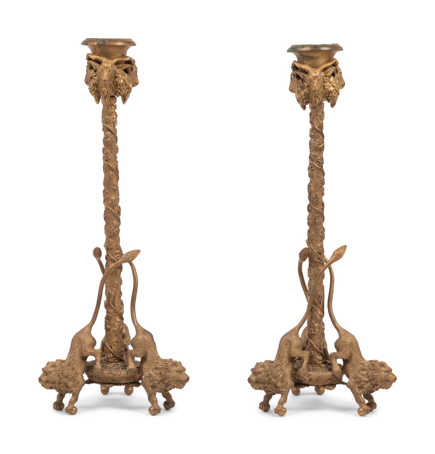A Pair of Continental Gilt Metal Candlesticks