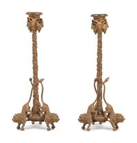 A Pair of Continental Gilt Metal Candlesticks