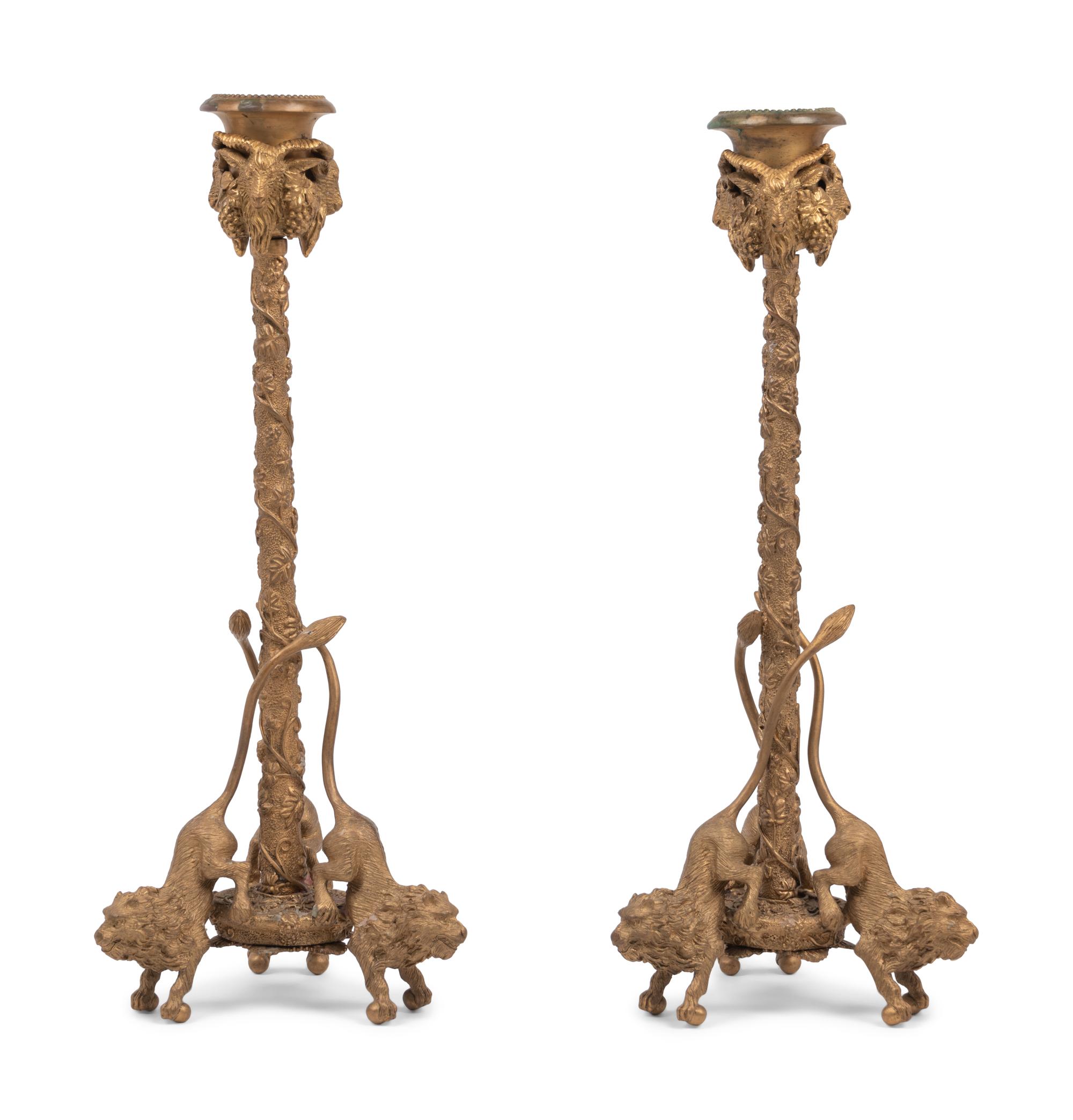 A Pair of Continental Gilt Metal Candlesticks