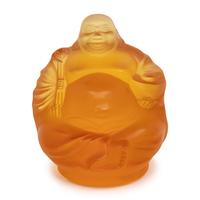 A Lalique Amber Glass Happy Buddha Figure