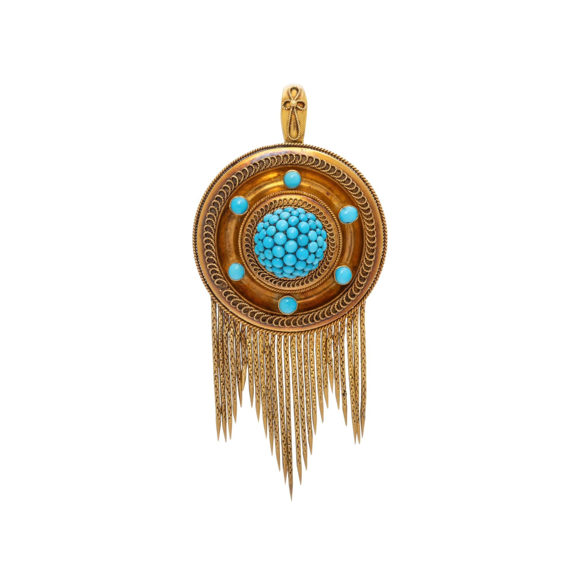 VICTORIAN, TURQUOISE AND YELLOW GOLD LOCKET PENDANT BROOCH