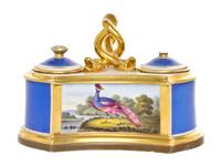 An English Porcelain Standish, Flight Barr & Barr, Width 6 1/4 inches.