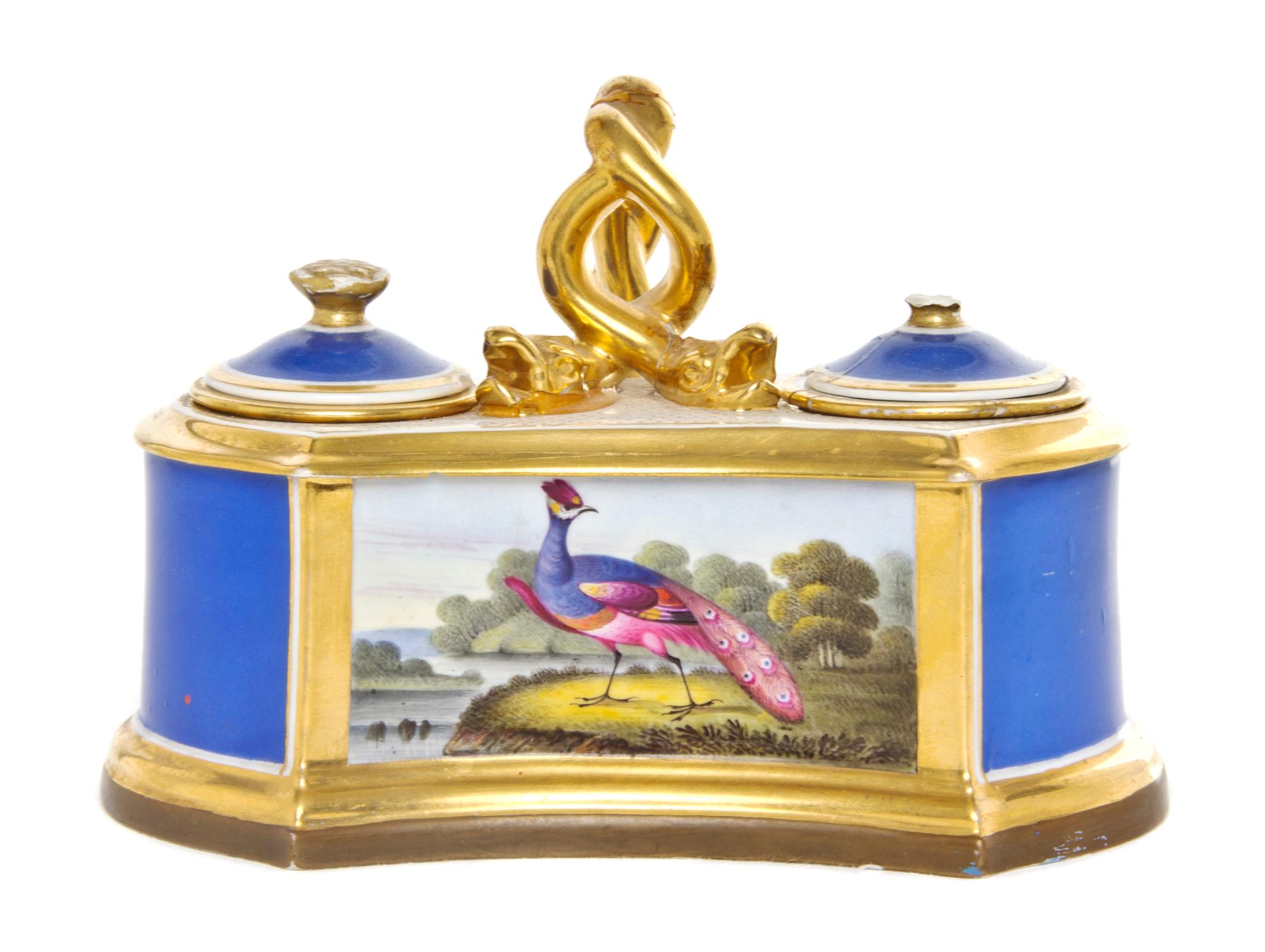 An English Porcelain Standish, Flight Barr & Barr, Width 6 1/4 inches.