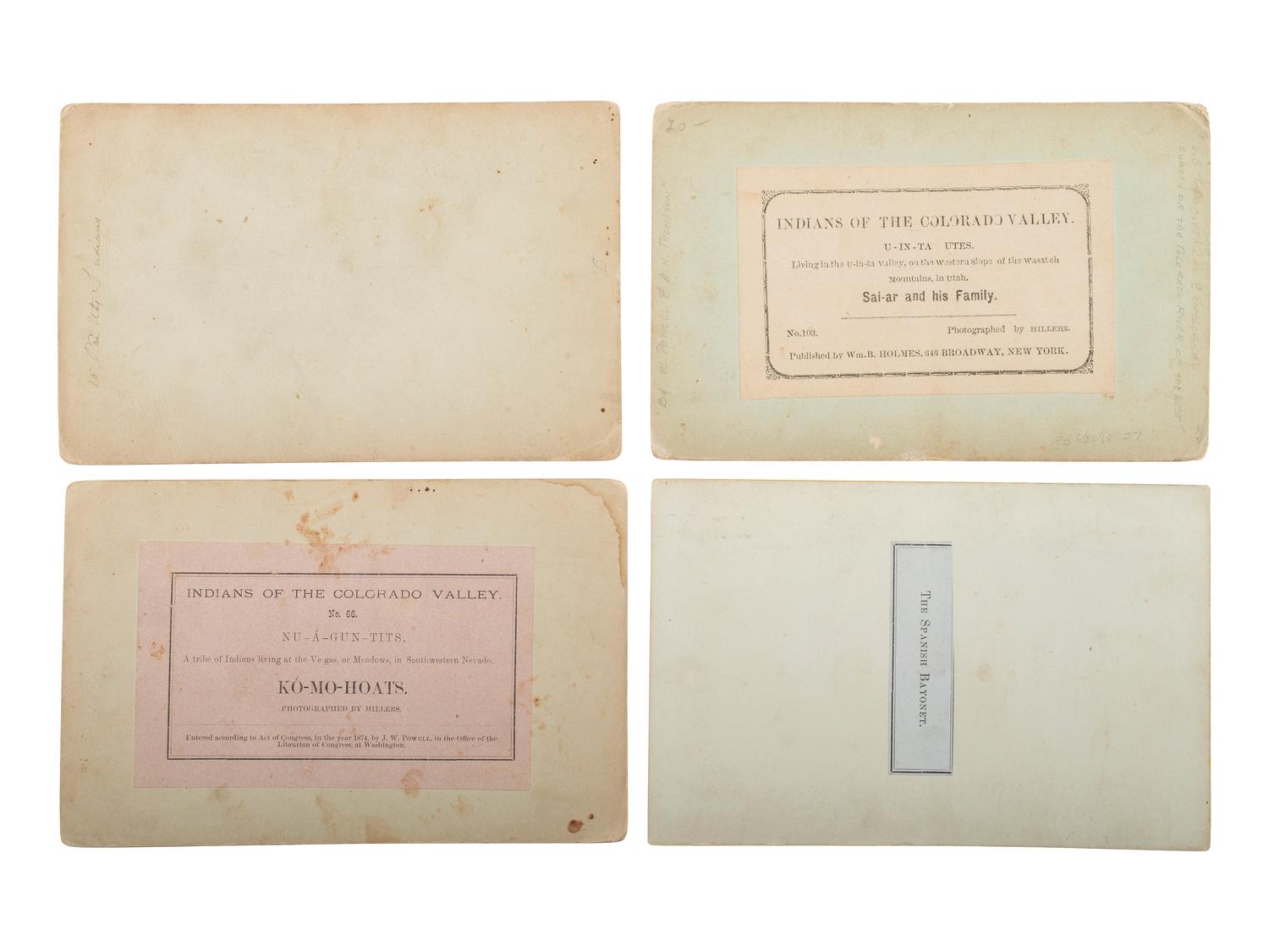 [NATIVE AMERICANS] -- [WESTERN AMERICANA]. HILLERS, John Karl. (1843-1925), photographer. A group of 10 Powell Expedition stereoviews, incl. Native American subjects and landscapes.