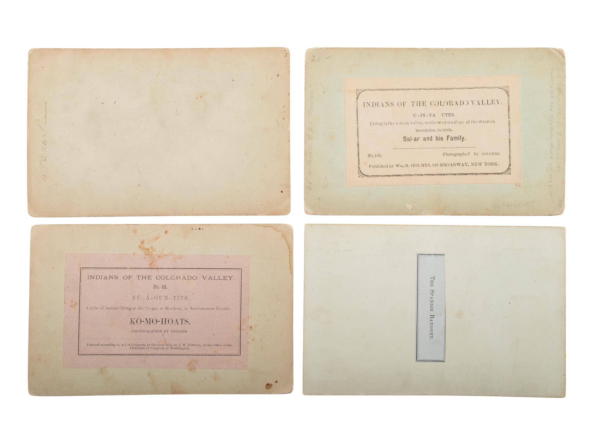[NATIVE AMERICANS] -- [WESTERN AMERICANA]. HILLERS, John Karl. (1843-1925), photographer. A group of 10 Powell Expedition stereoviews, incl. Native American subjects and landscapes.
