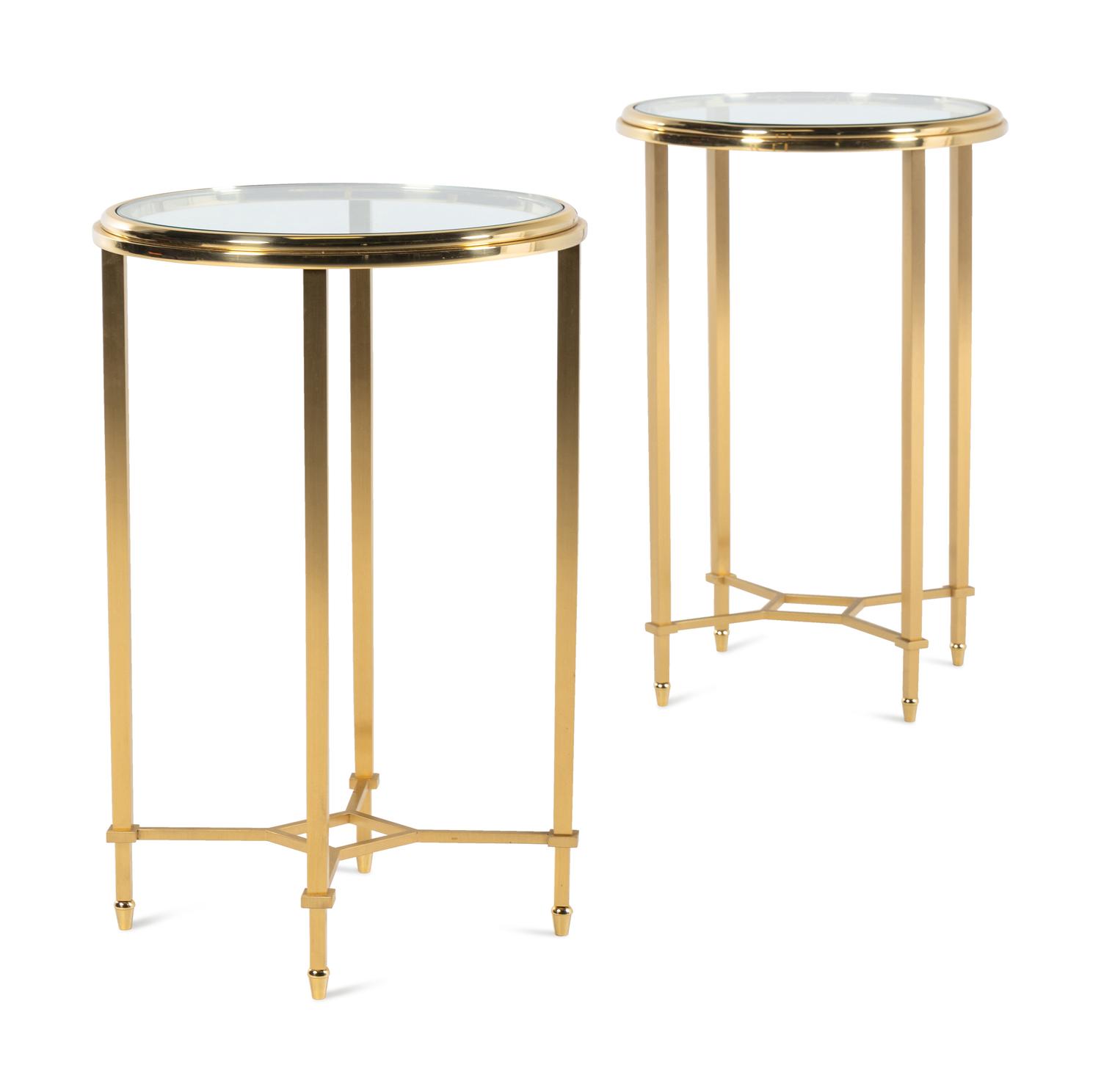 A Pair of Brass and Glass Side Tables