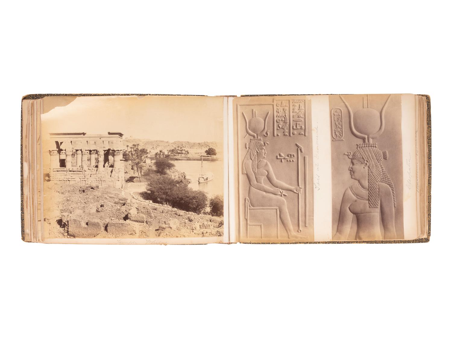 [EARLY PHOTOGRAPHY] Album containing albumen prints of Egyptian scenes and landmarks by various photographers.