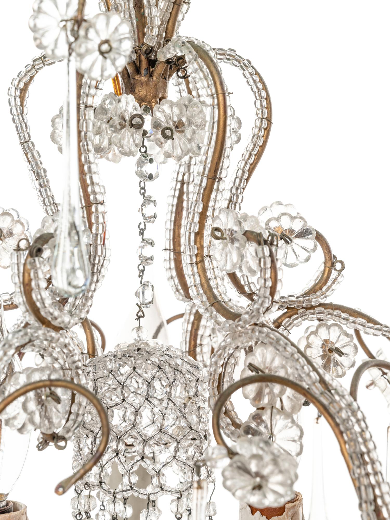 A French Beaded Chandelier in the Style of Maison Baguès