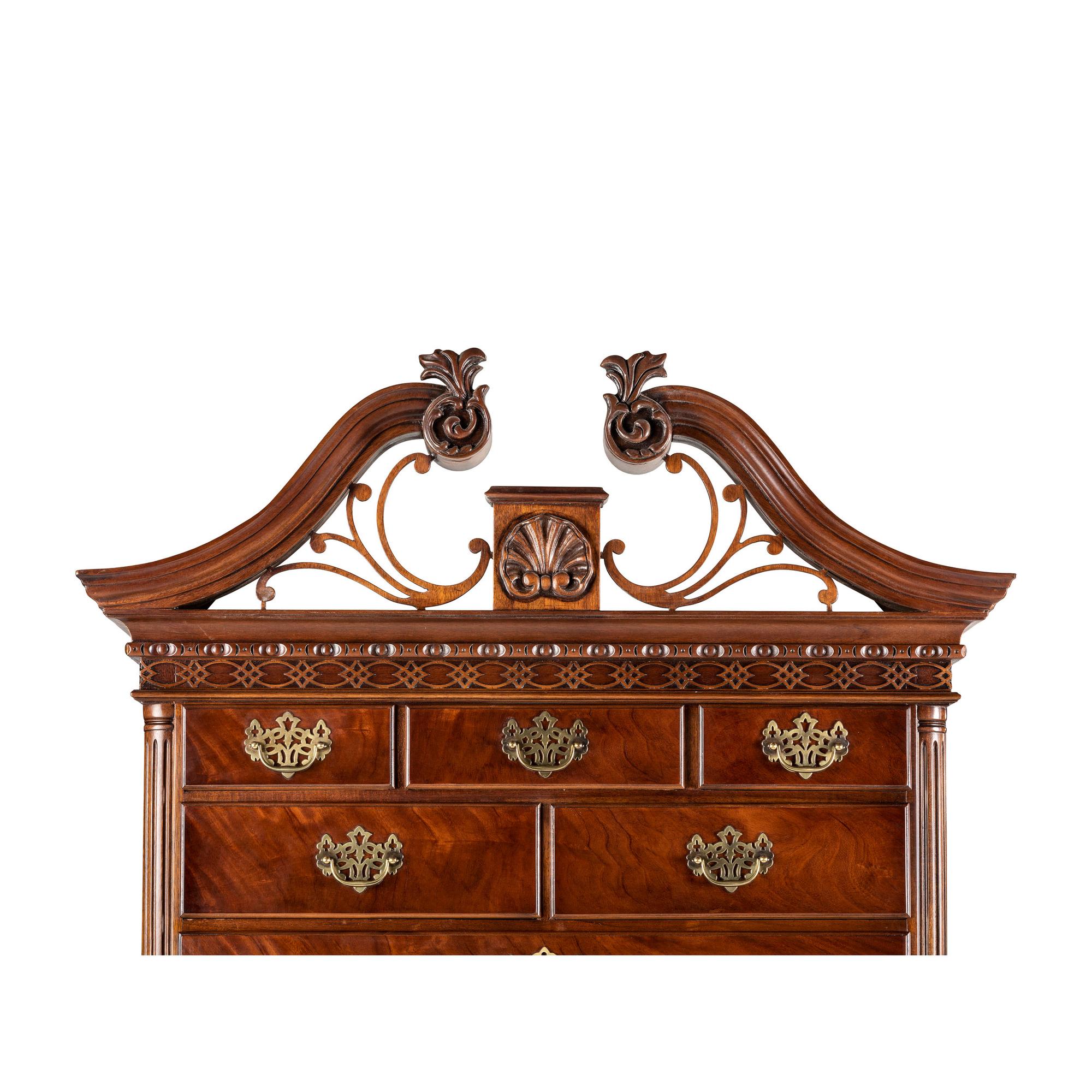 A Philadelphia Chippendale Style Shell-Carved Mahogany High Boy