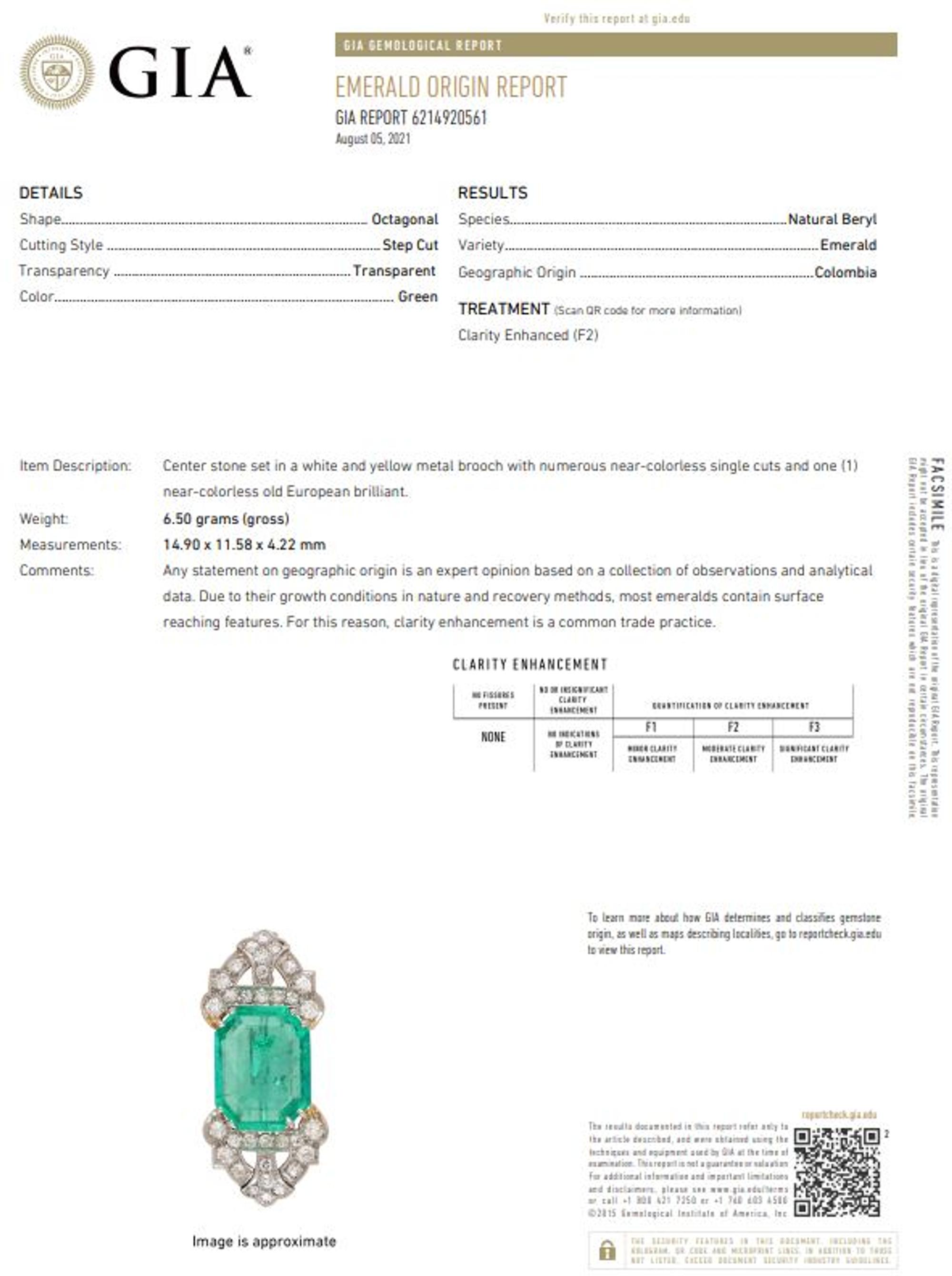 FRENCH, ART DECO, EMERALD AND DIAMOND BROOCH