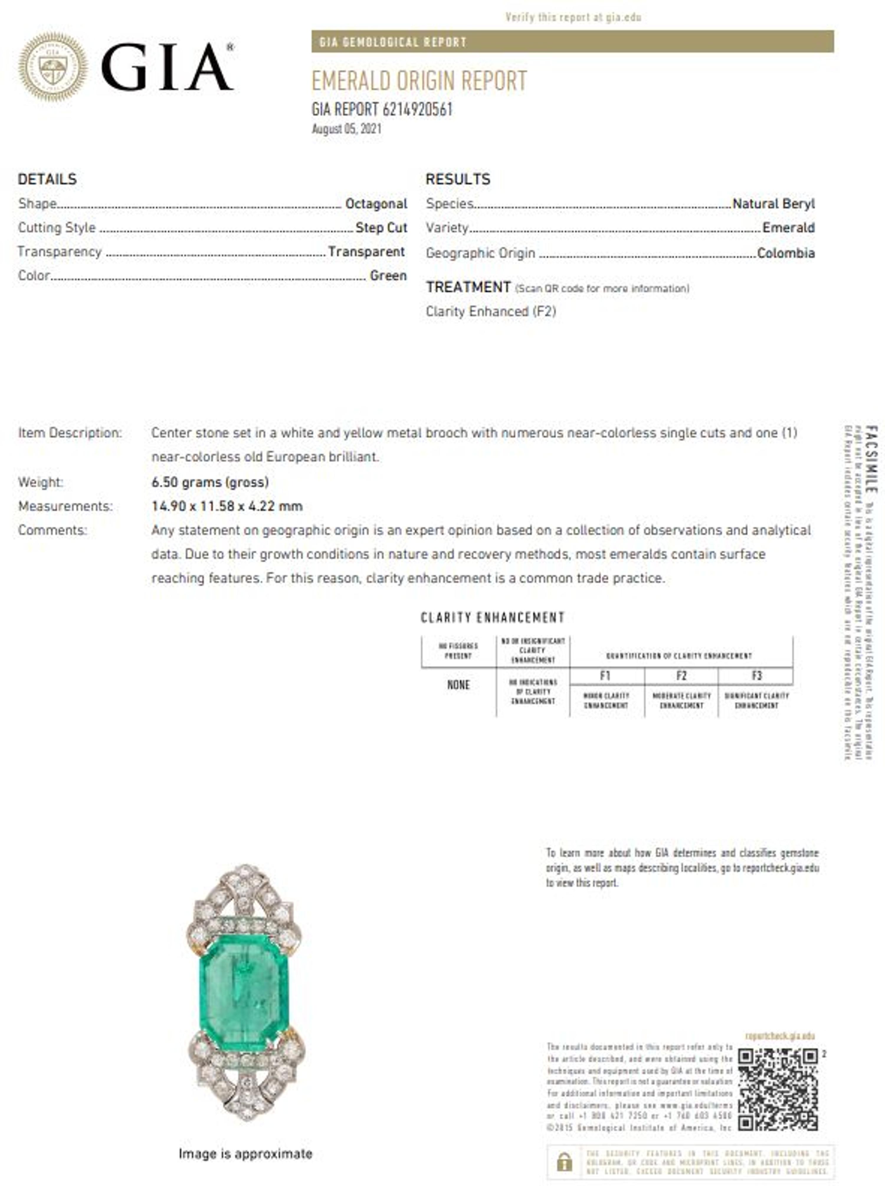 FRENCH, ART DECO, EMERALD AND DIAMOND BROOCH