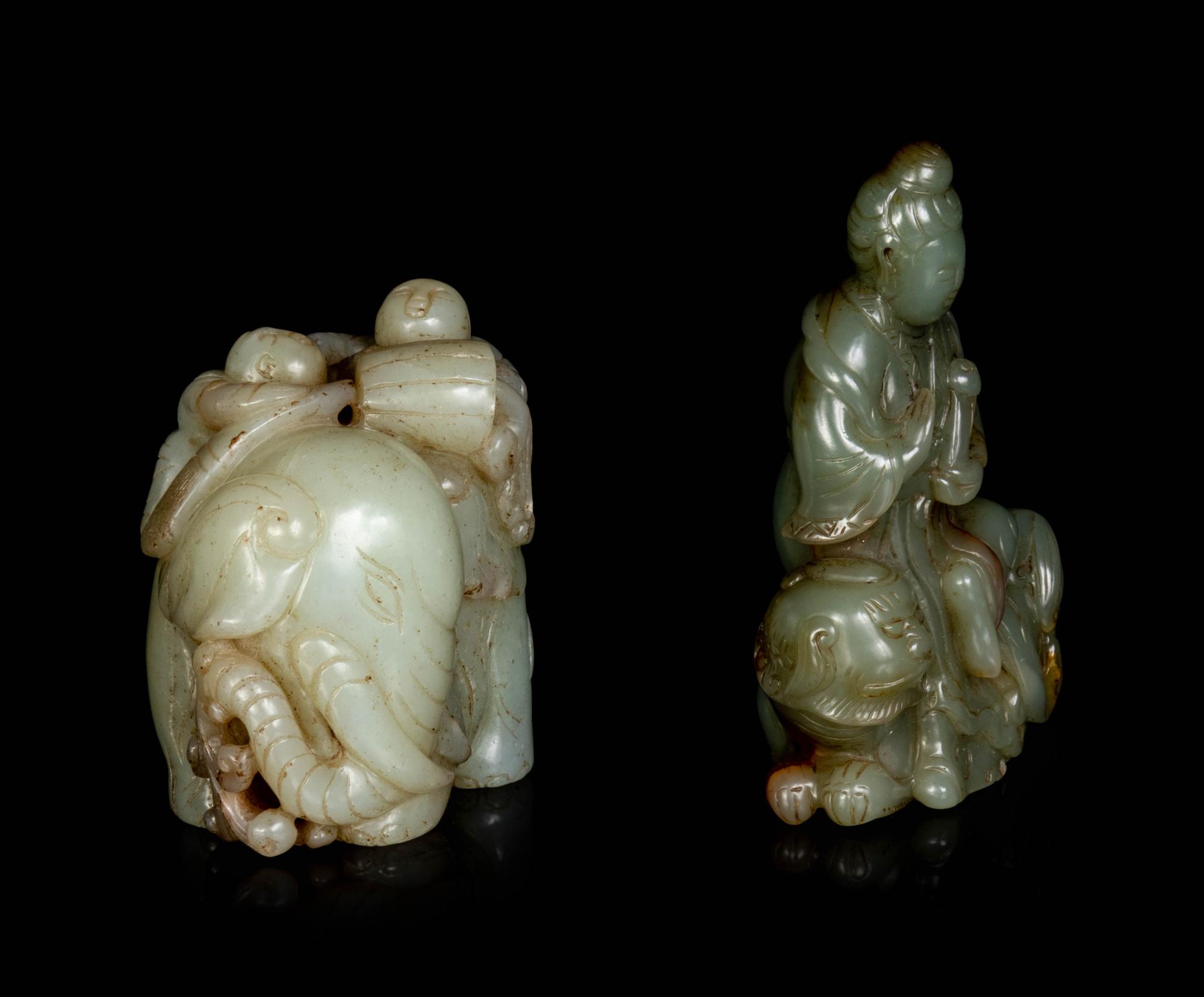 Two Chinese Celadon Jade Figural Groups
