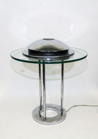 A Chrome and Glass Table Lamp. Height 16 inches.