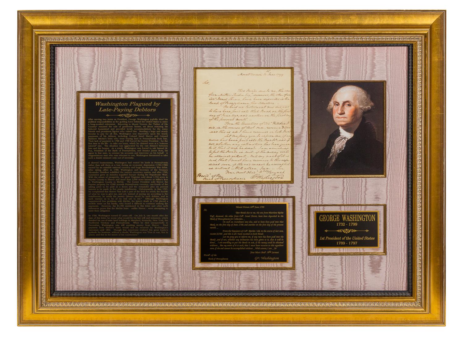 WASHINGTON, George (1732-1799). Autographed letter signed ("Go: Washington"), to Samuel M. Fox., 10 June 1799.