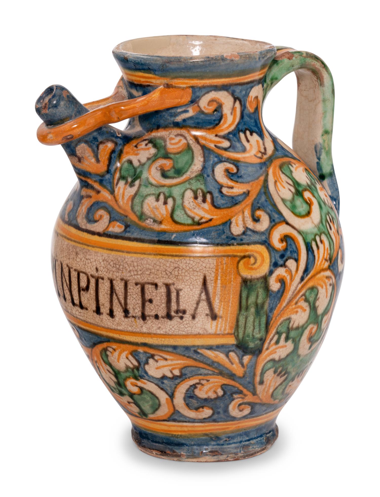 A Continental Majolica Apothecary Ewer