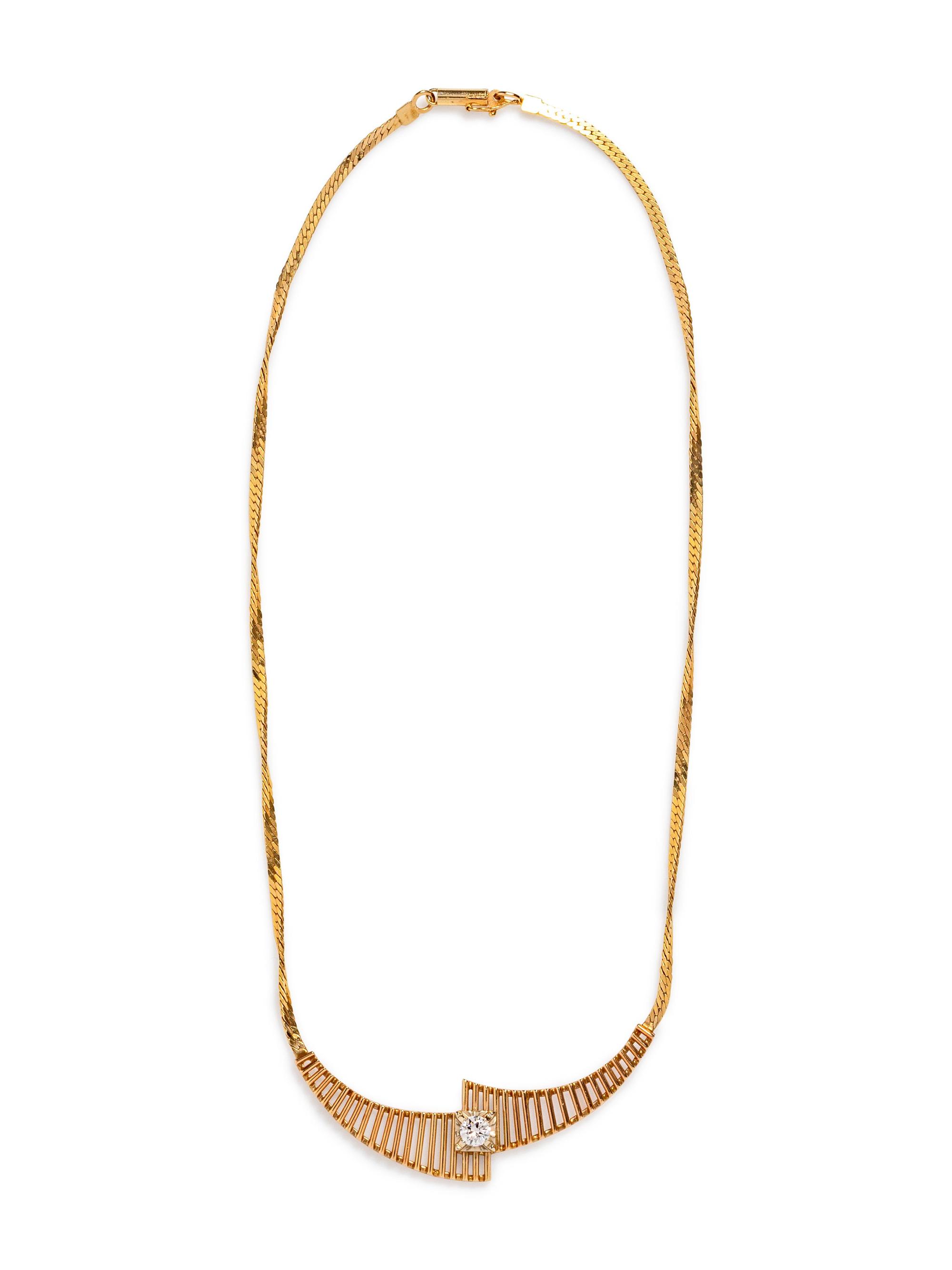 A 14 Karat Yellow Gold and Diamond Necklace,