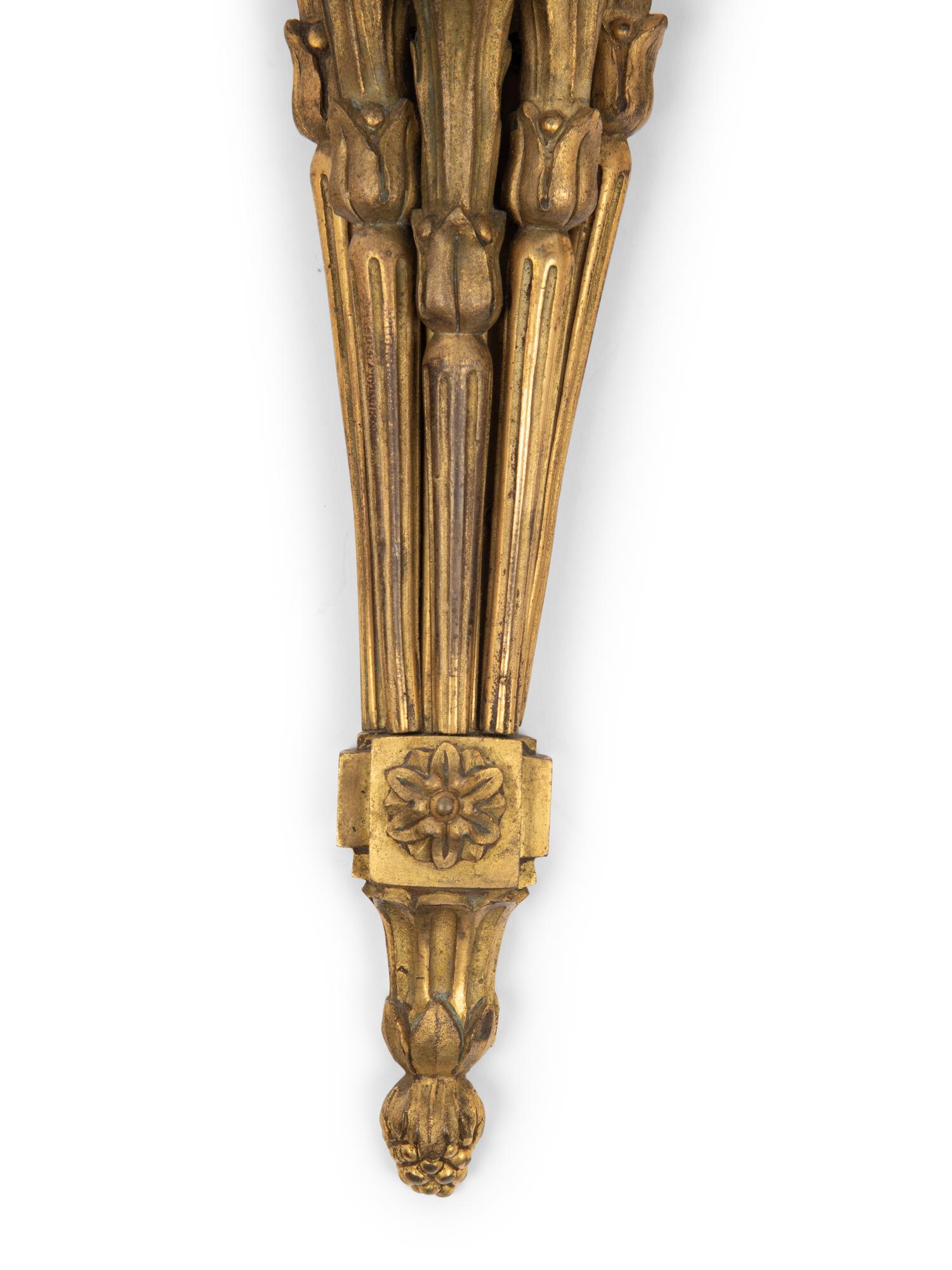 A Pair of Louis XVI Style Gilt Bronze Five-Light Sconces