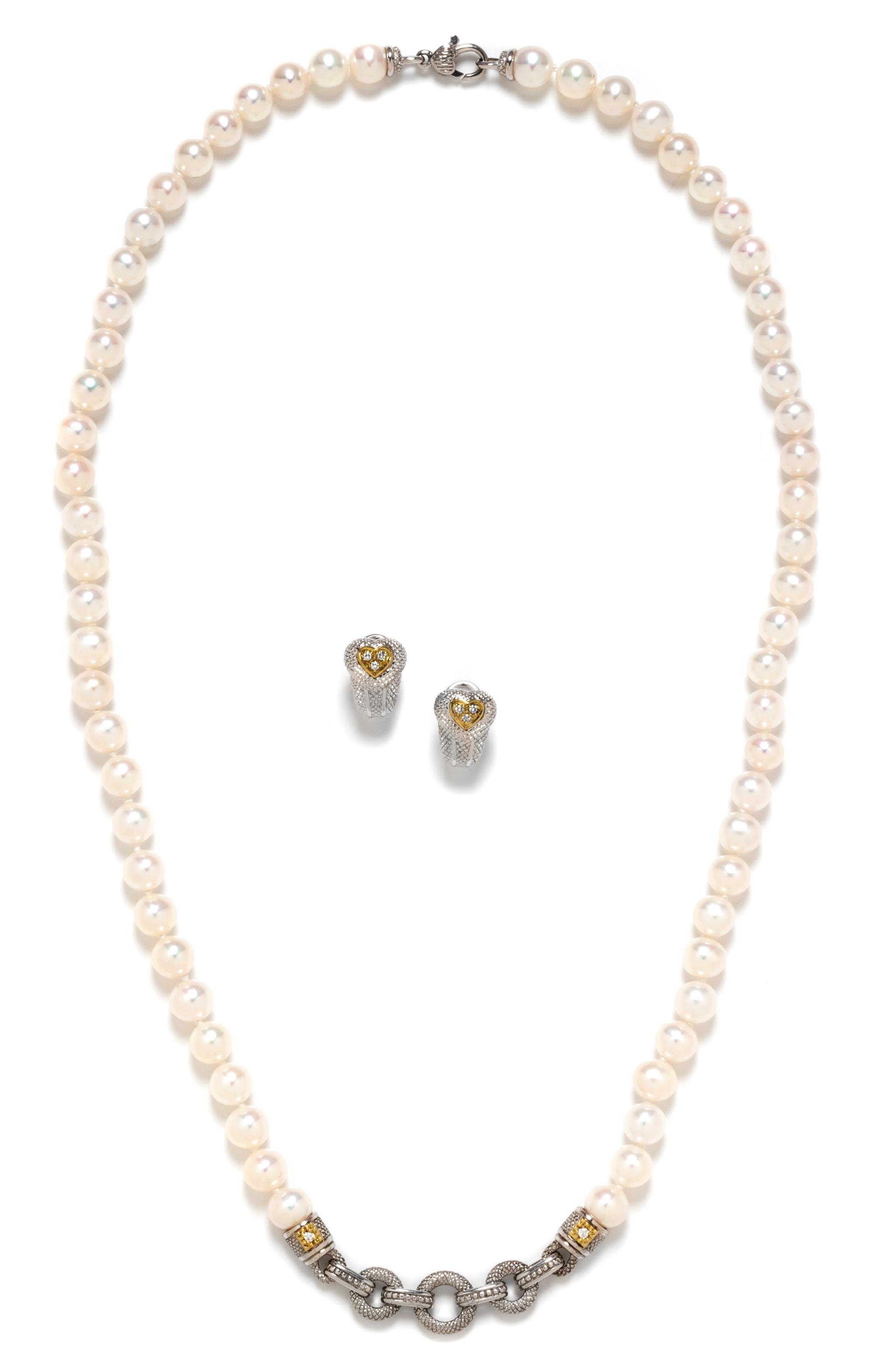 A Collection of Sterling Silver, 18 Karat Yellow Gold, Diamond and Cultured Pearl Jewelry, Judith Ripka, 44.80 dwts.