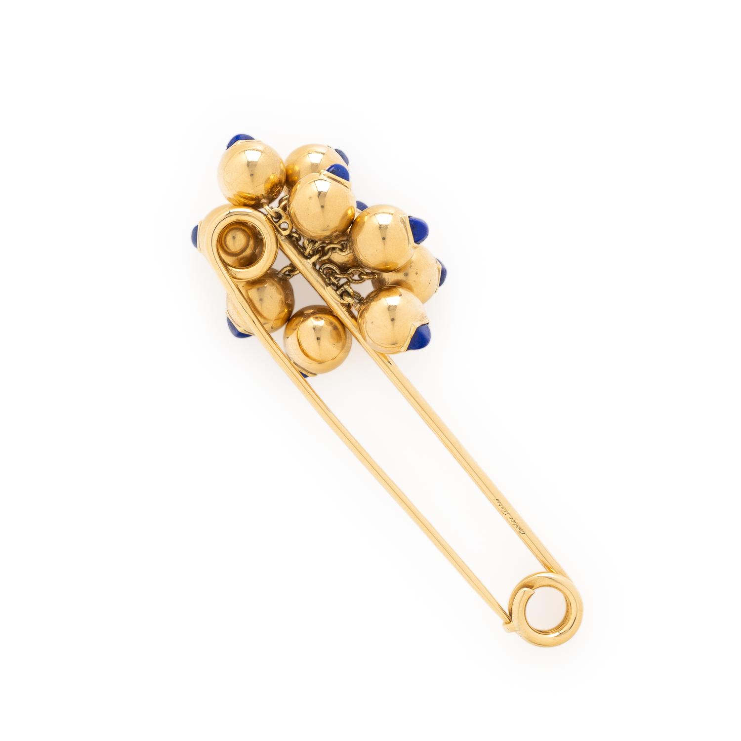 CARTIER, LAPIS LAZULI AND YELLOW GOLD SAFETY PIN BROOCH
