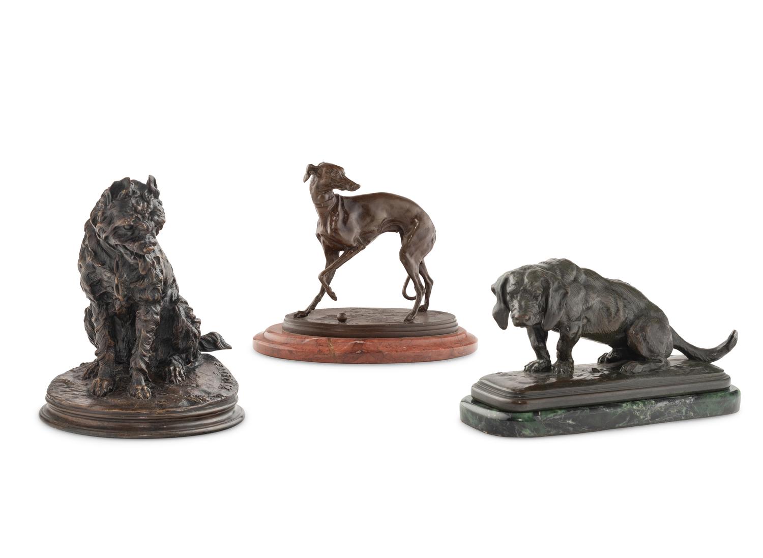 Three French Bronze Figures of Dogs
