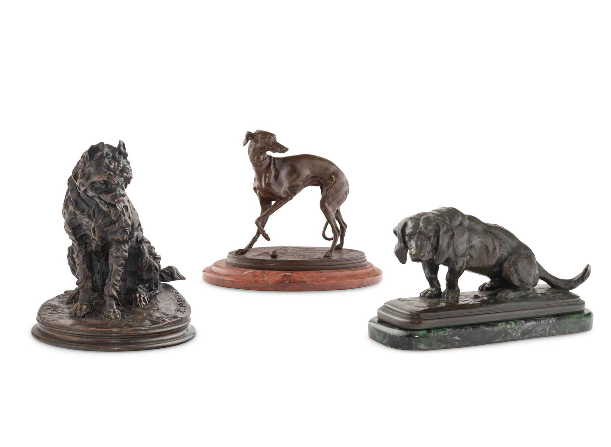 Three French Bronze Figures of Dogs