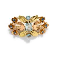 RETRO, BICOLOR GOLD AND MULTIGEM BROOCH