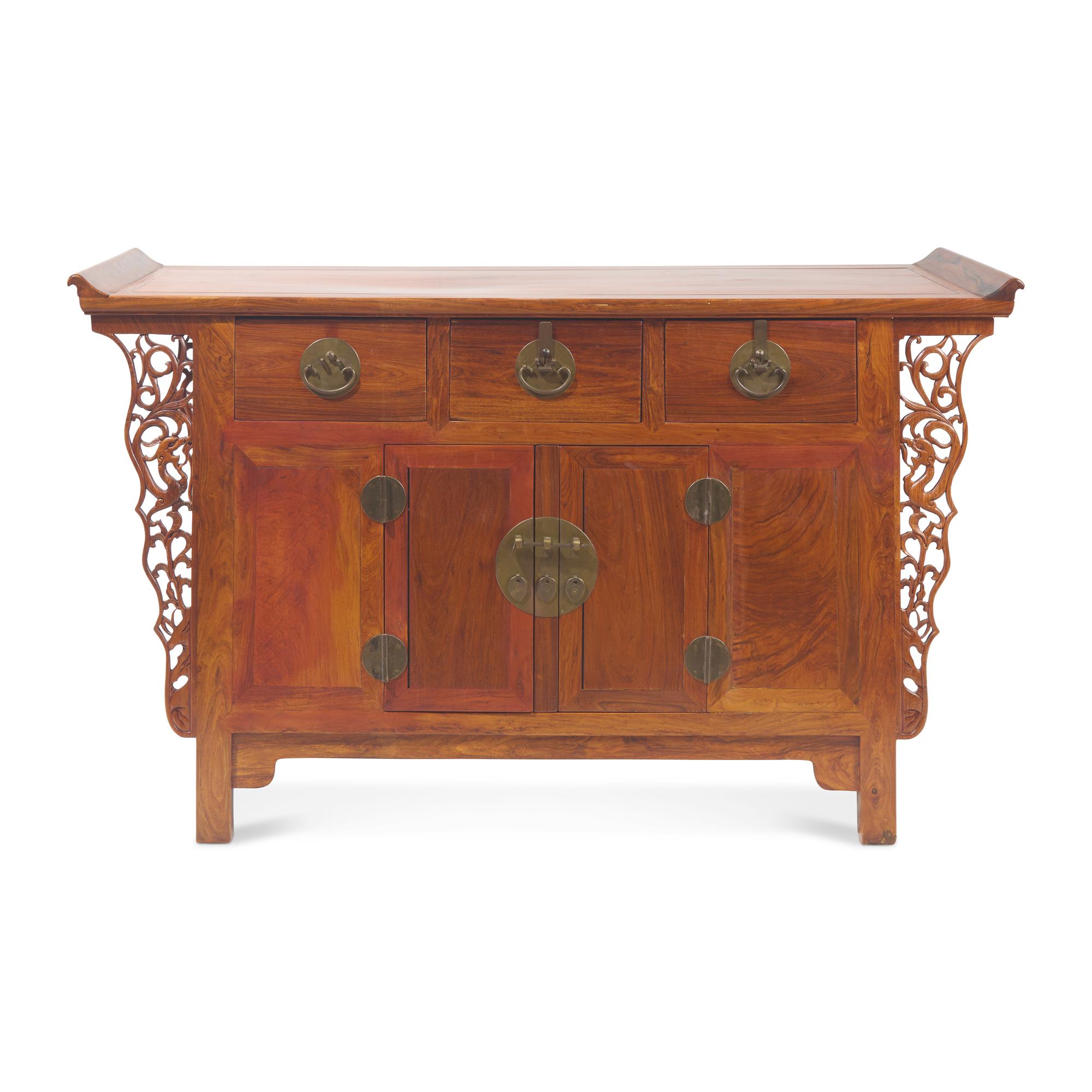 A Chinese Huanghuali and Hardwood Coffer Cabinet, 20th Century — 近代 黃花梨拼硬木翹頭二連櫥