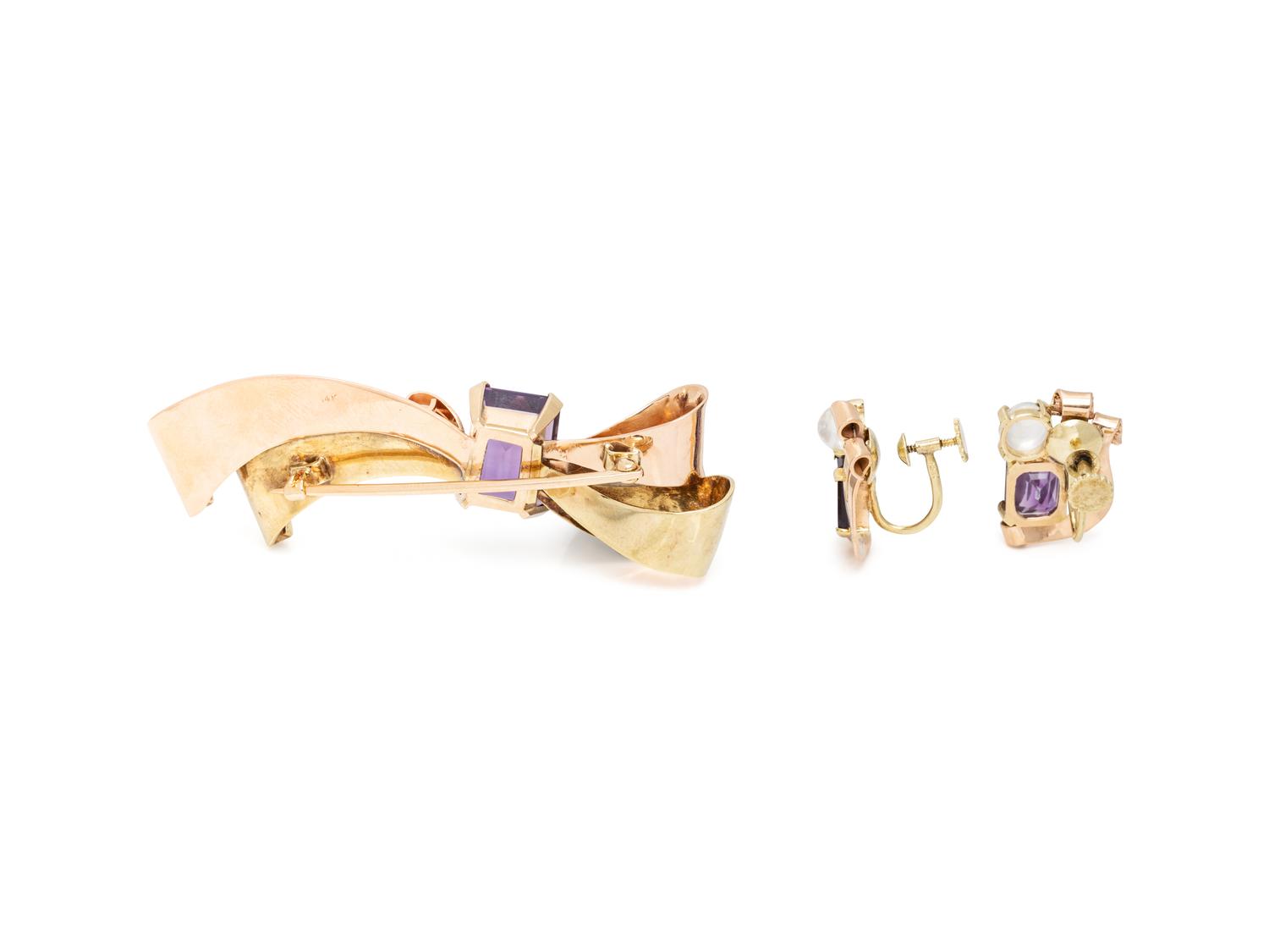 RETRO, BICOLOR GOLD, AMETHYST, AND MOONSTONE DEMI PARURE