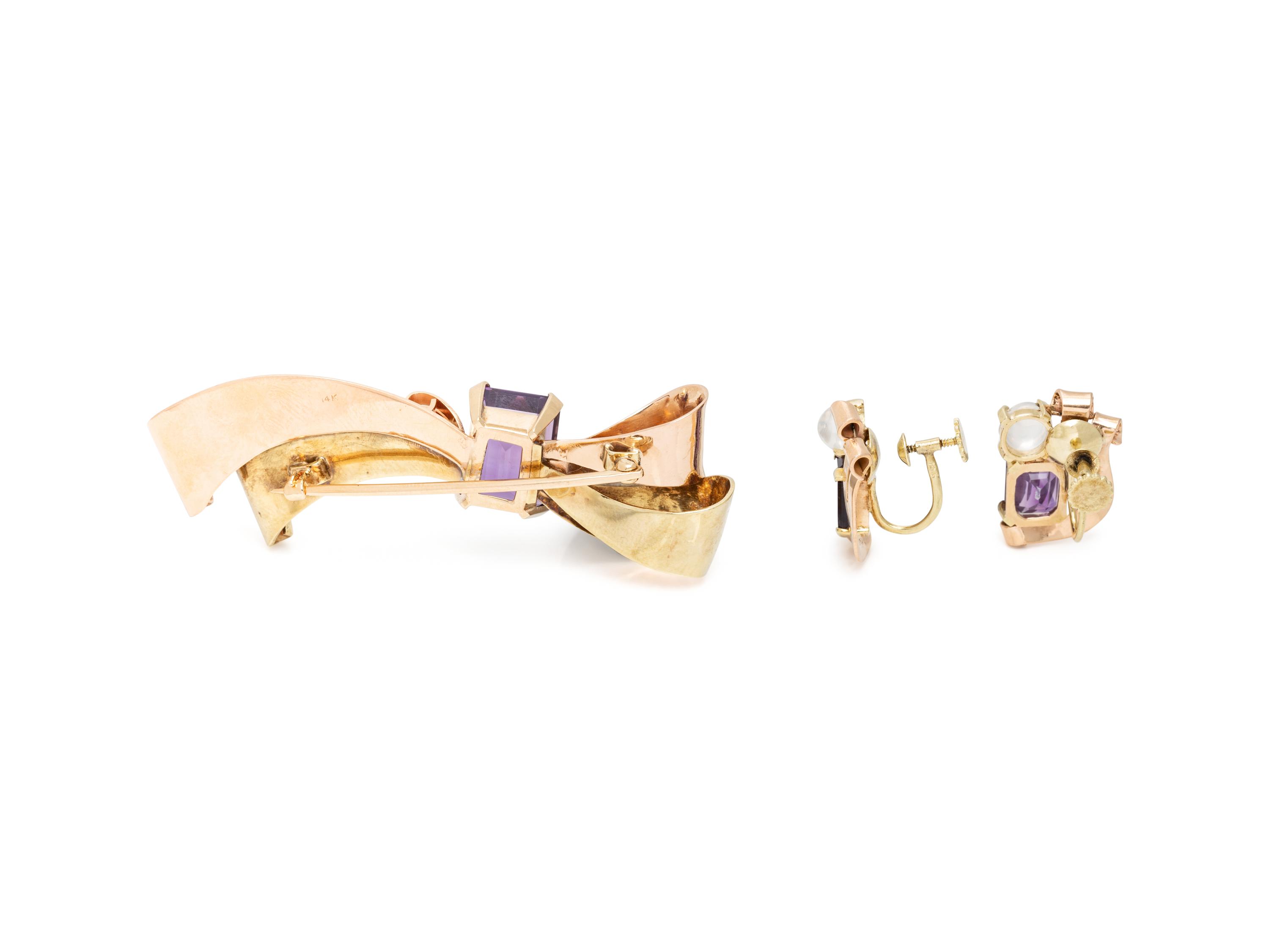 RETRO, BICOLOR GOLD, AMETHYST, AND MOONSTONE DEMI PARURE