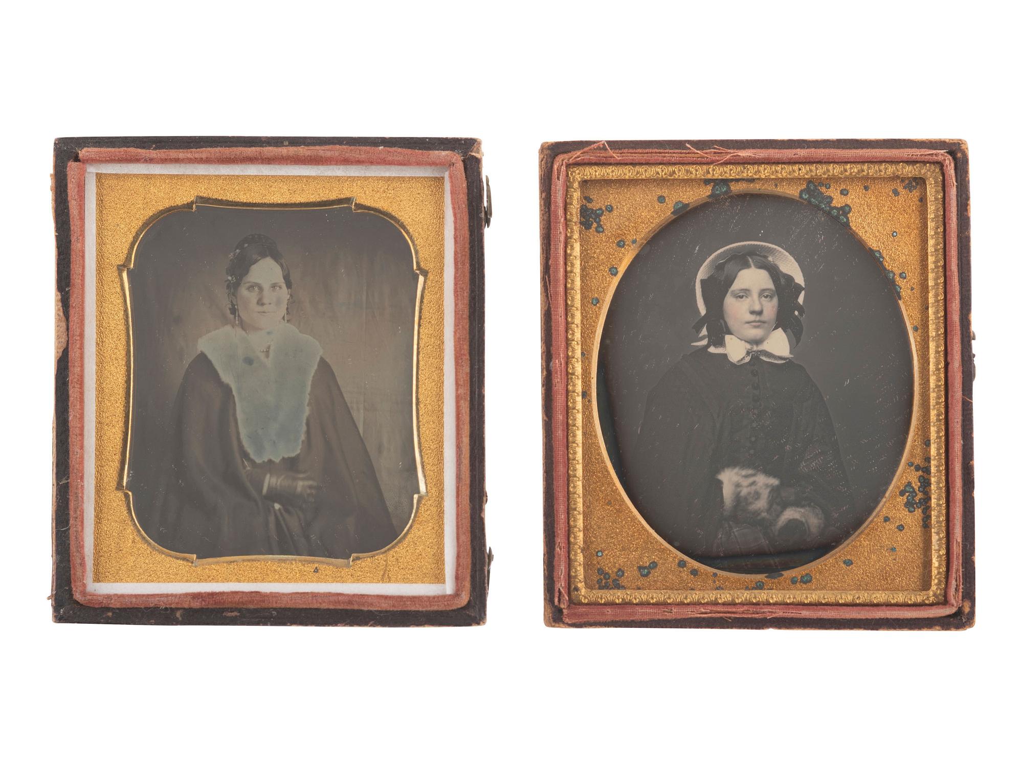 [EARLY PHOTOGRAPHY]. 6 sixth plate daguerreotypes of women wearing fur garments or accessories.