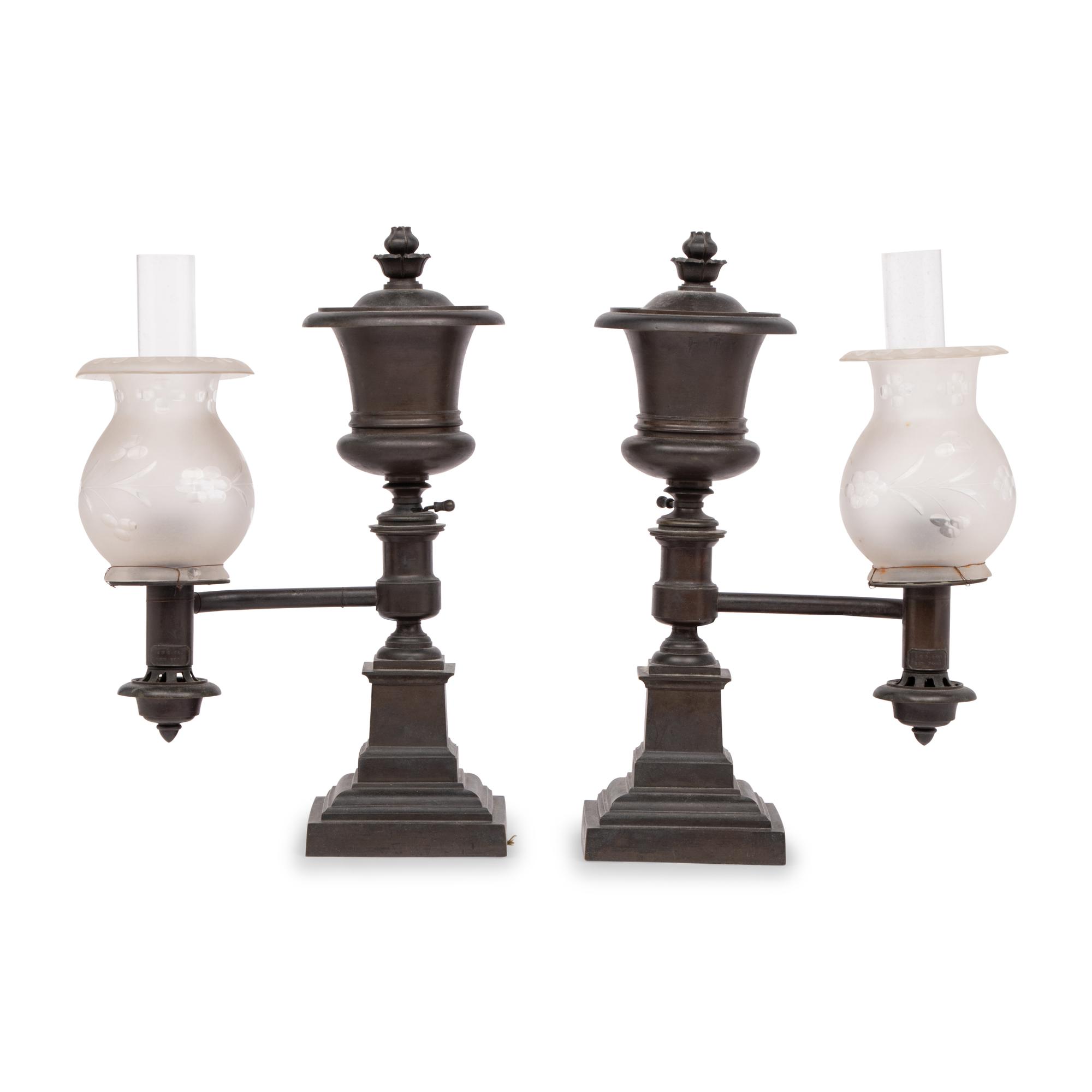 A Pair of Bronze Argand Lamps