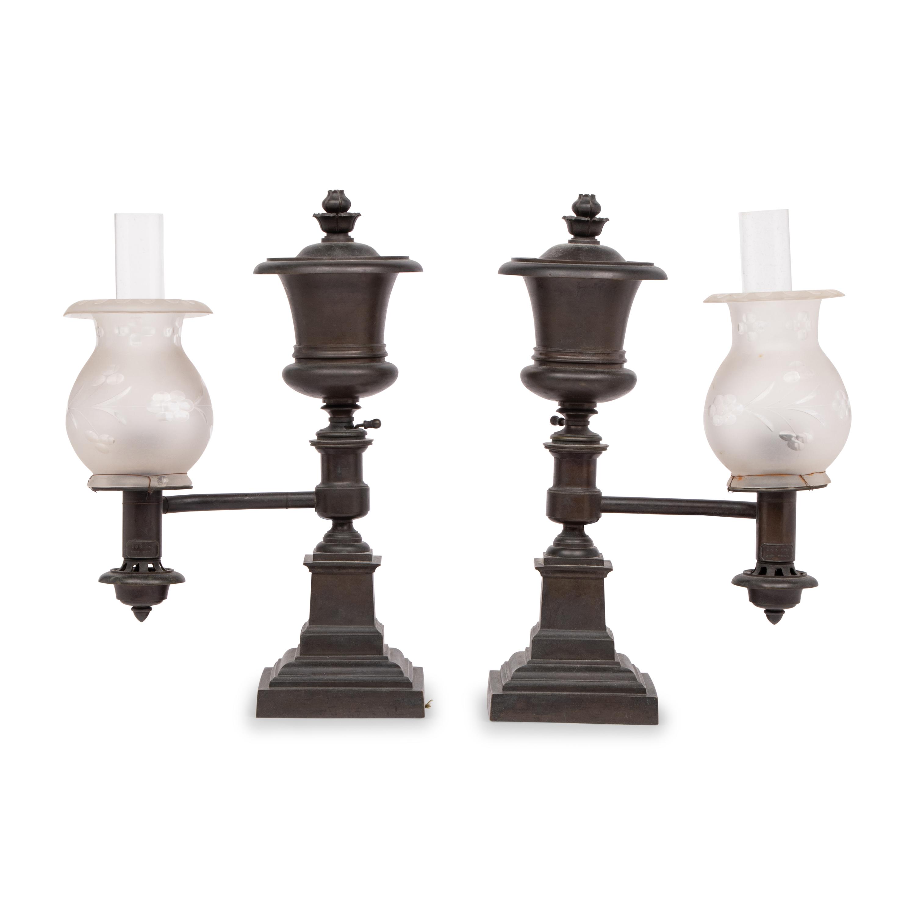 A Pair of Bronze Argand Lamps