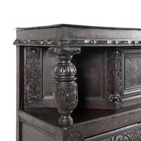 A William and Mary Carved Oak and Marquetry Court Cupboard