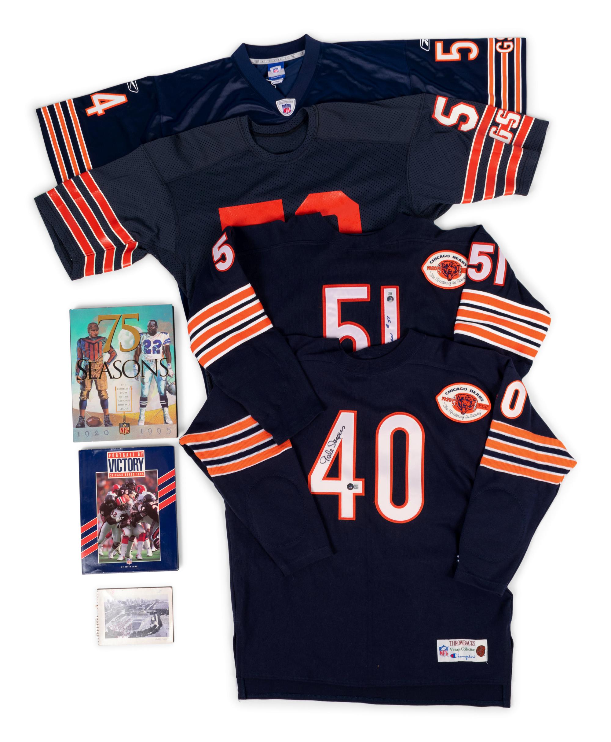 A Group of Seven Chicago Bears Signed Items Including Gale Sayers and Dick Butkus Jerseys (BAS Beckett Authentication Services Certified),