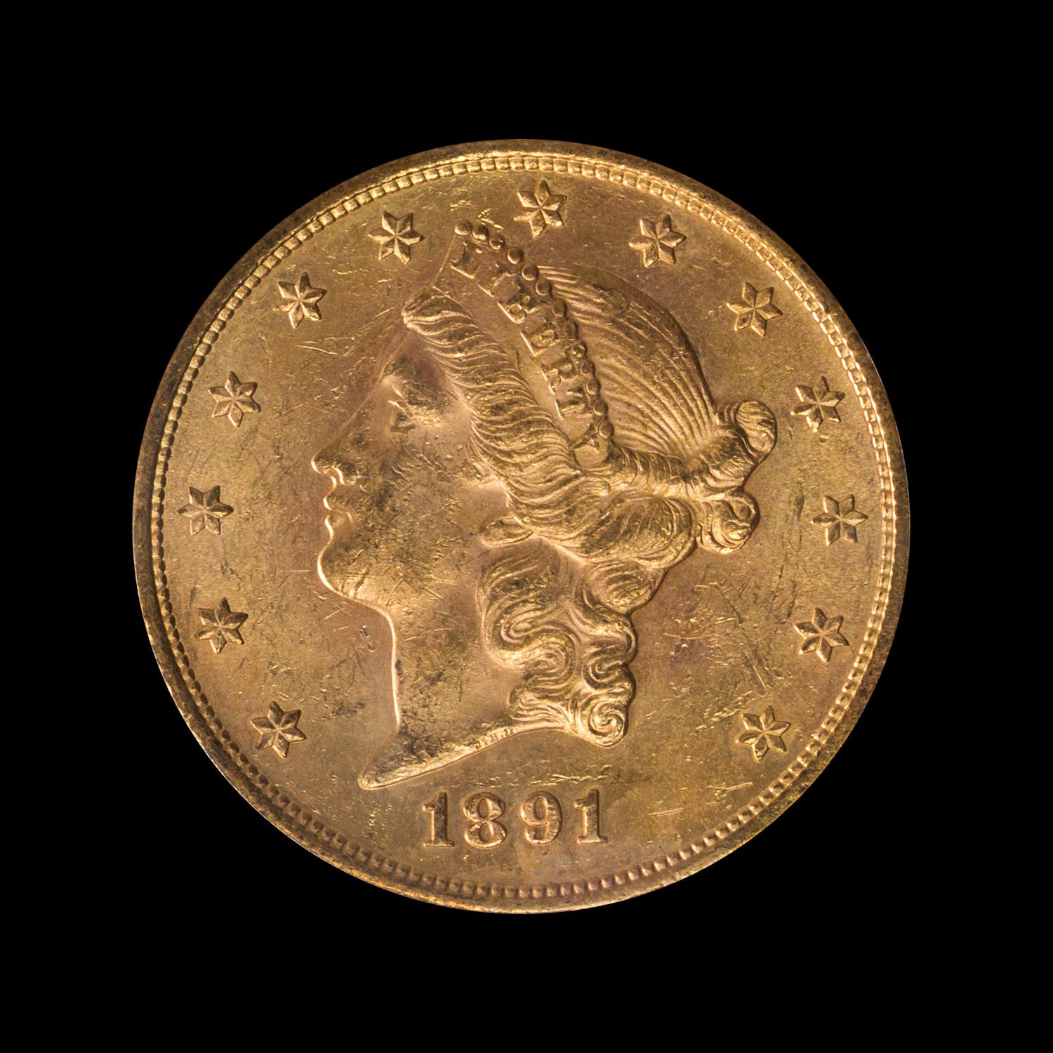A United States 1891-S Liberty Head $20 Gold Coin