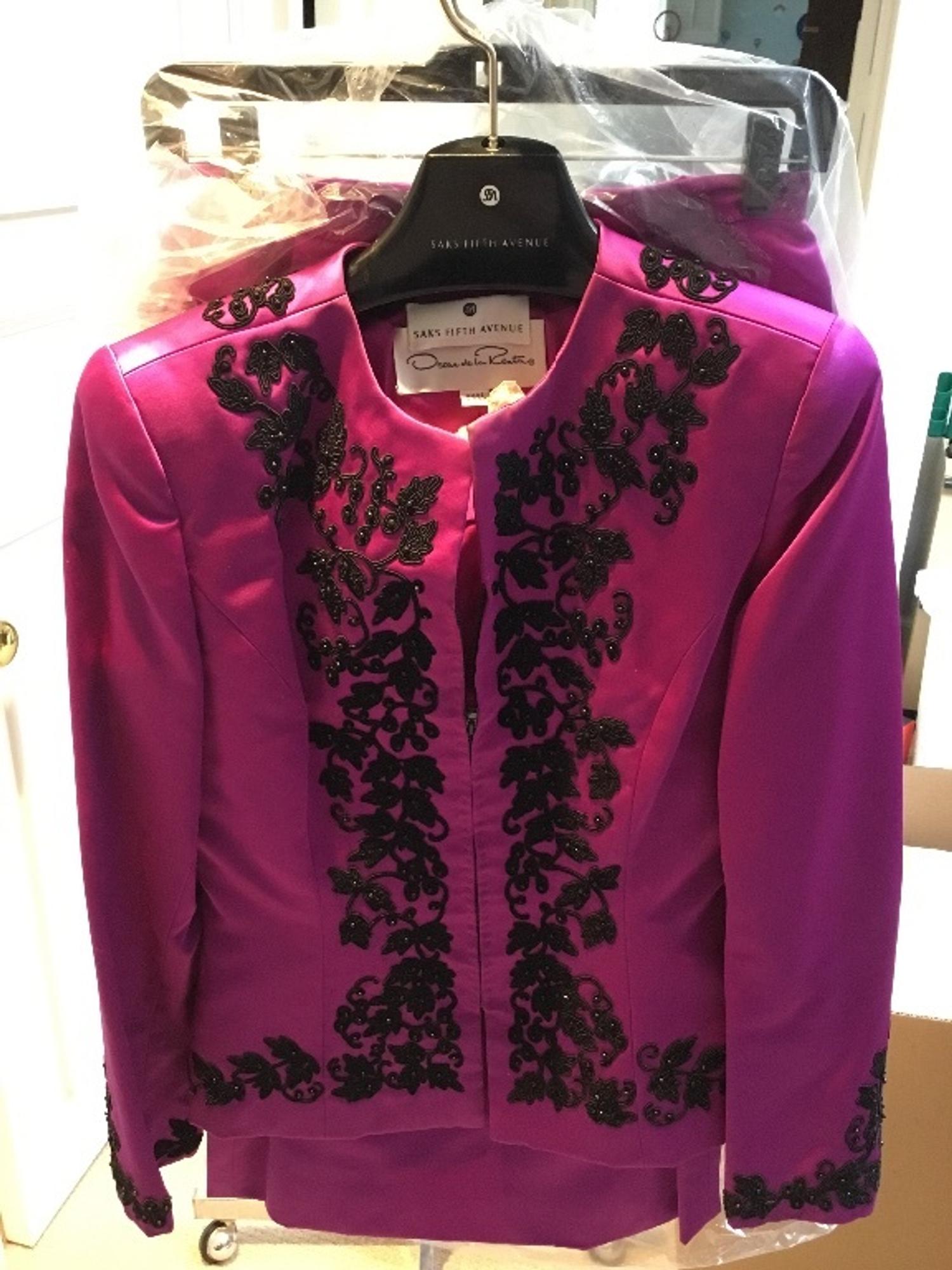 Oscar de la Renta Magenta Silk Evening Jacket and Matching Skirts, 1980-90s Size label: 8