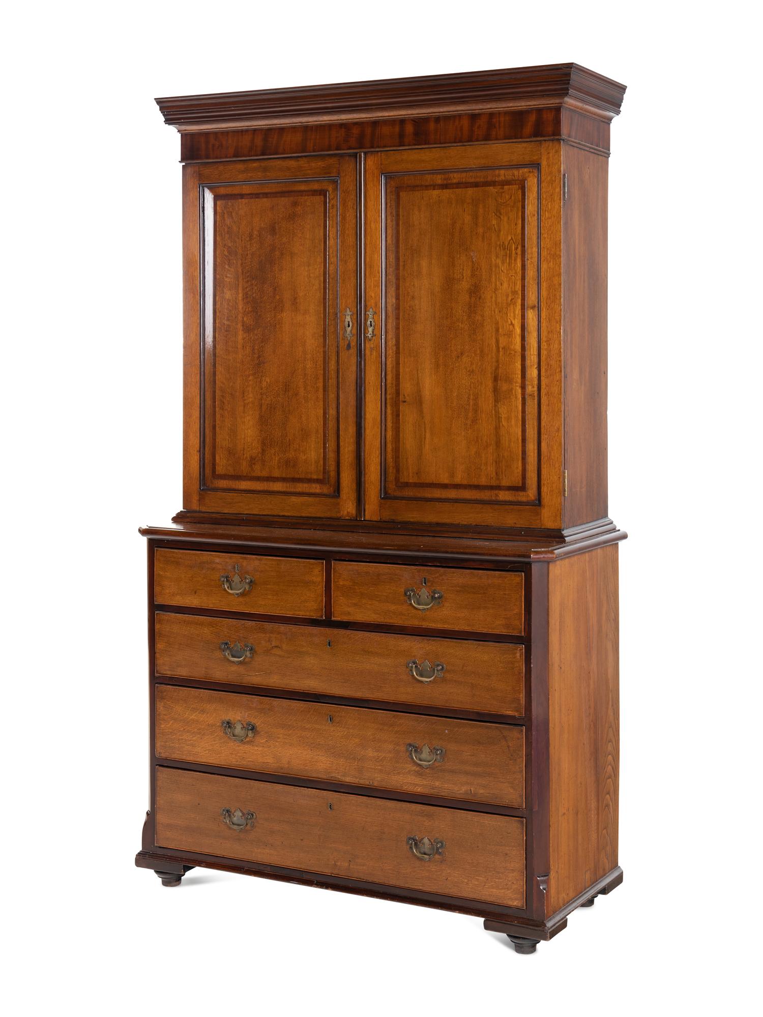 A George III Oak and Mahogany Linen Press