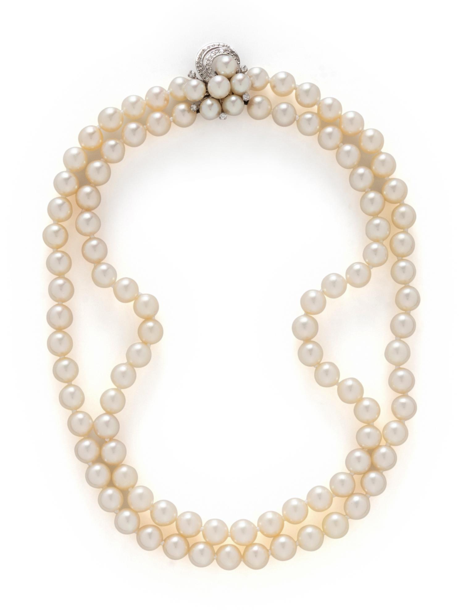 DOUBLE STRAND CULTURED PEARL AND DIAMOND CHOKER