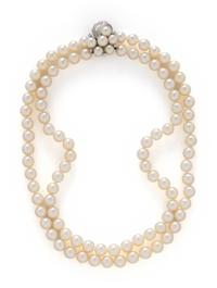 DOUBLE STRAND CULTURED PEARL AND DIAMOND CHOKER