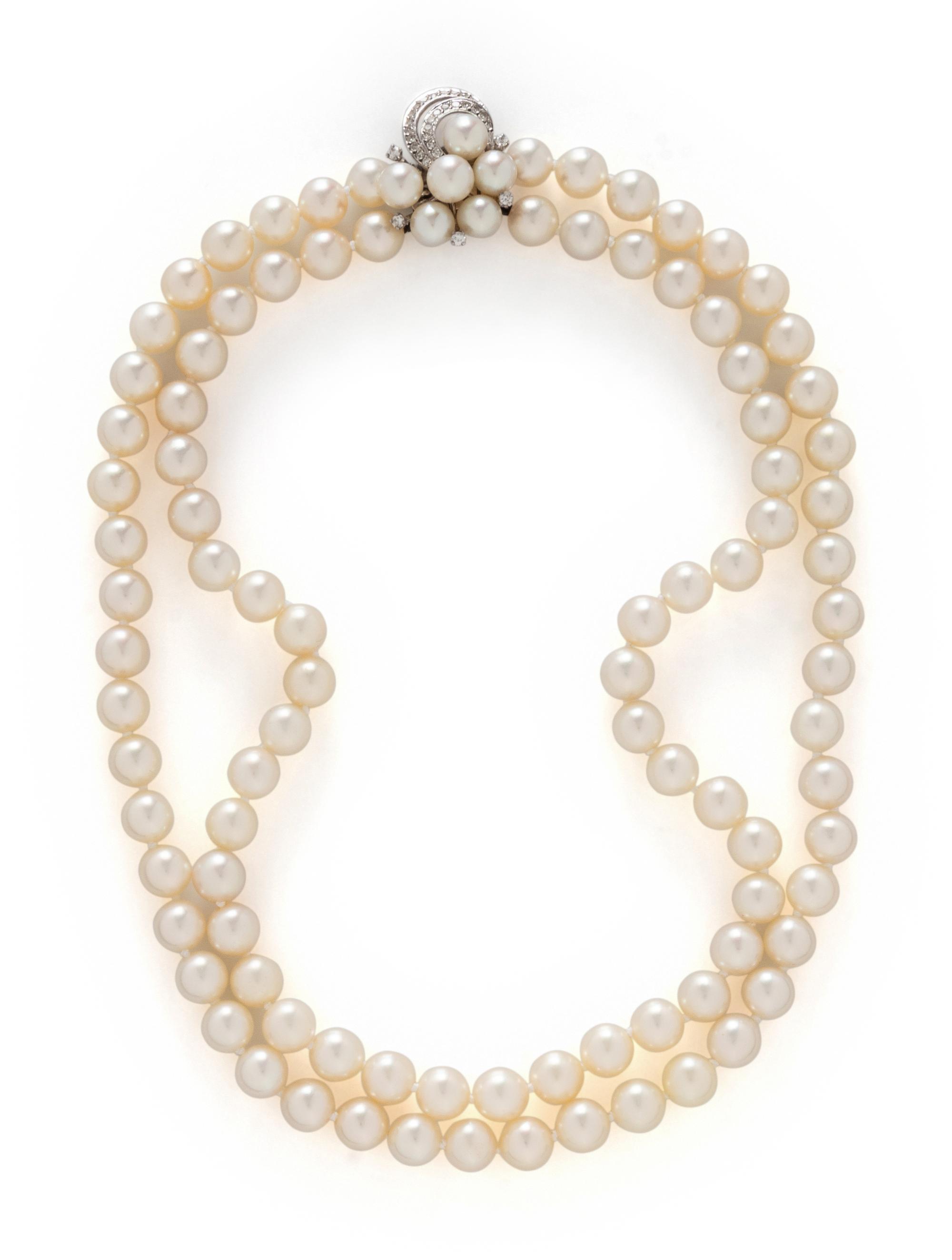 DOUBLE STRAND CULTURED PEARL AND DIAMOND CHOKER