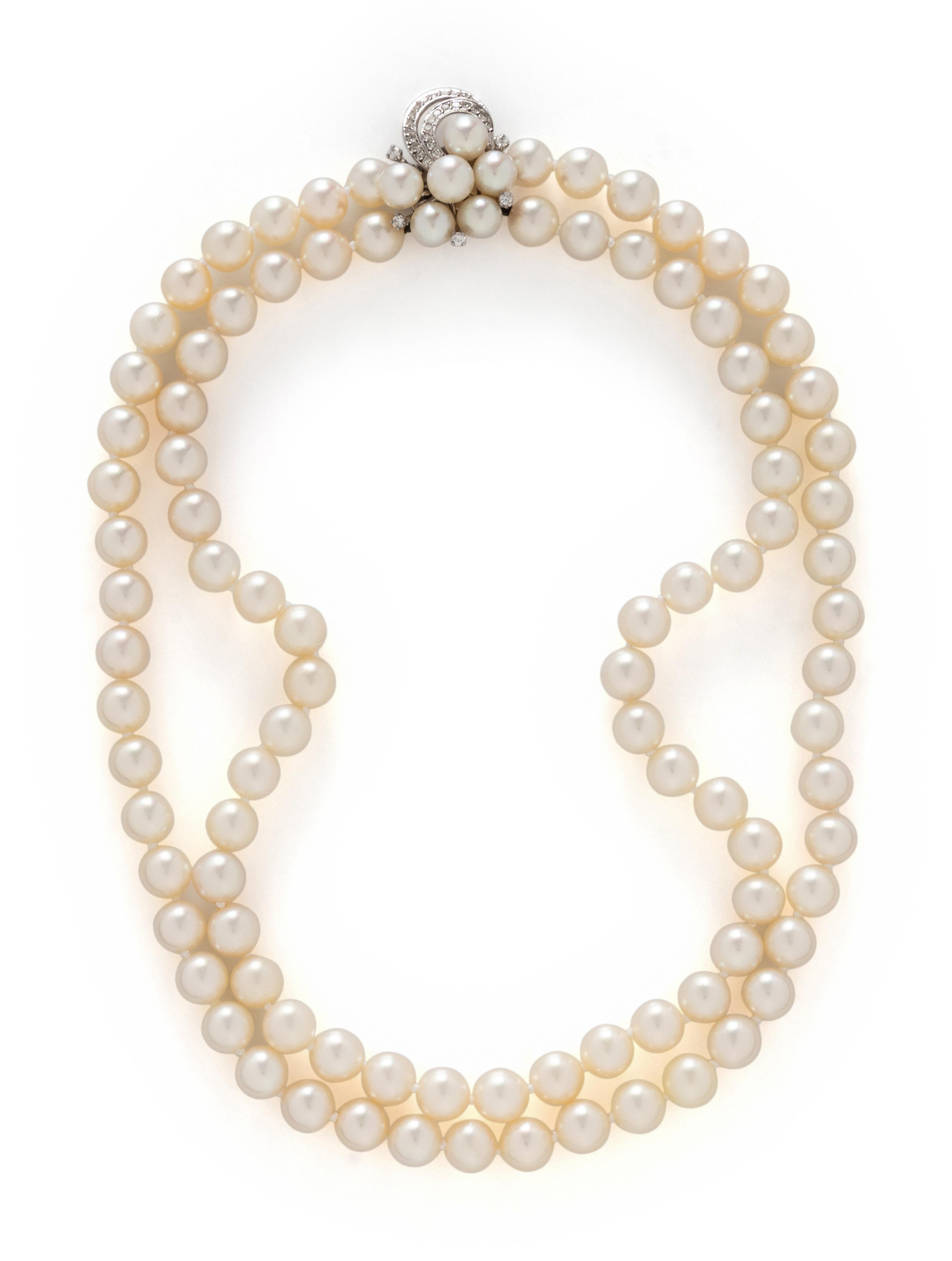 DOUBLE STRAND CULTURED PEARL AND DIAMOND CHOKER