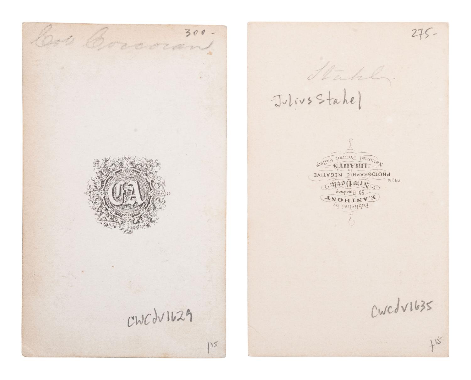 [CIVIL WAR]. 2 CDVs of Union generals, Michael CORCORAN & Julius H. STAHEL.