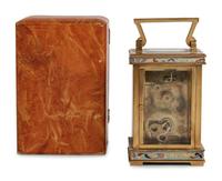 A French Champlevé Enamel Cased Carriage Clock Retailed by Cowell & Hubbard