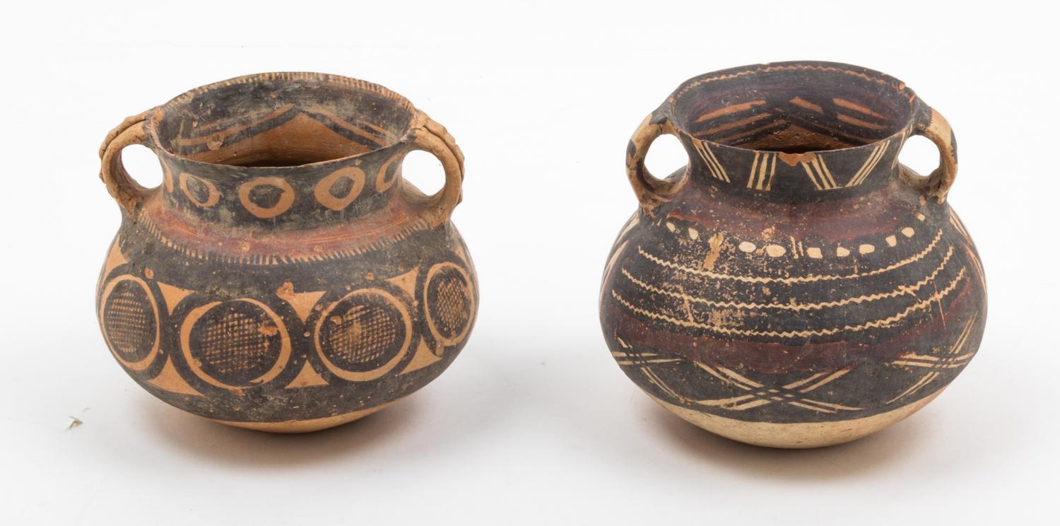A Pair of Neolithic Pottery Vessels Height of larger 5 inches.