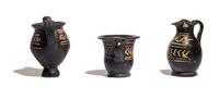 Three Xenon-Ware Miniature Black-Glazed Kantharoi