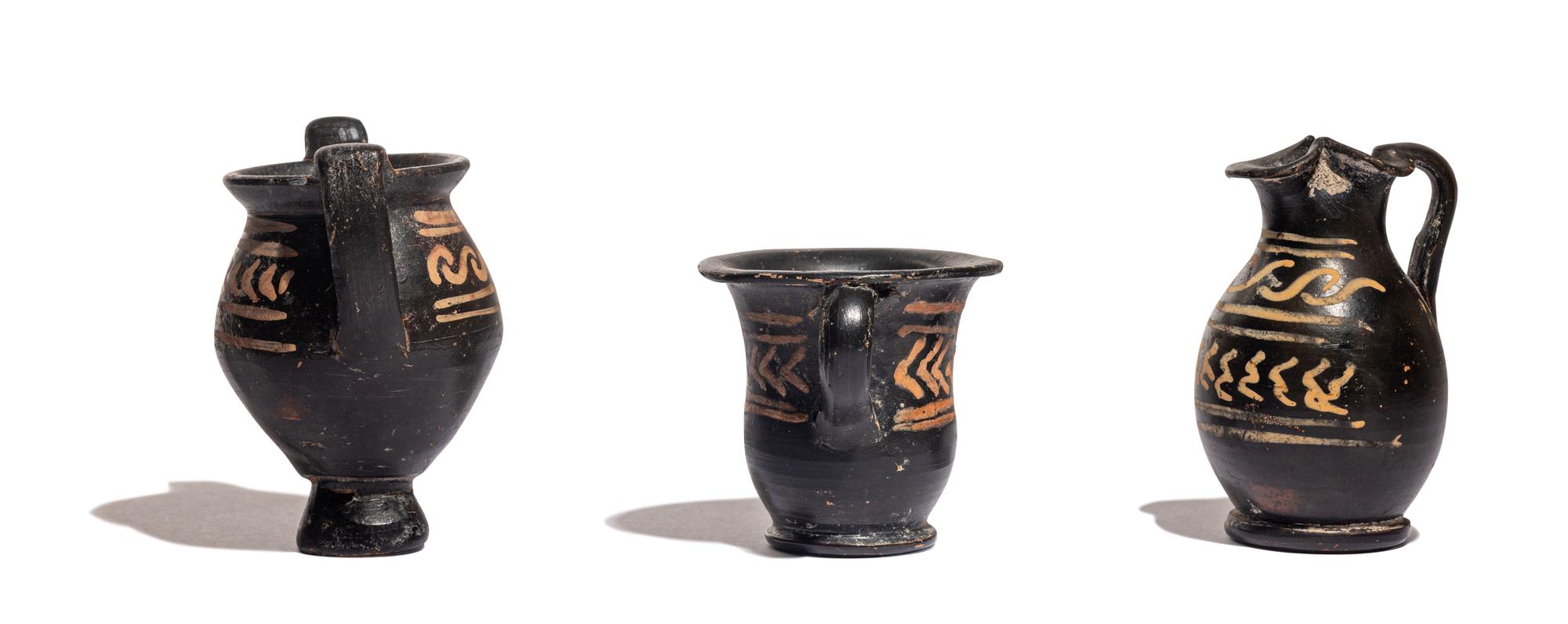 Three Xenon-Ware Miniature Black-Glazed Kantharoi