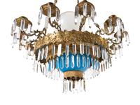 A French Opaline Glass and Gilt Metal Twelve-Light Chandelier