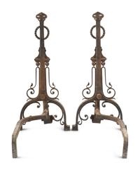 A Pair of English Arts and Crafts Iron Andirons