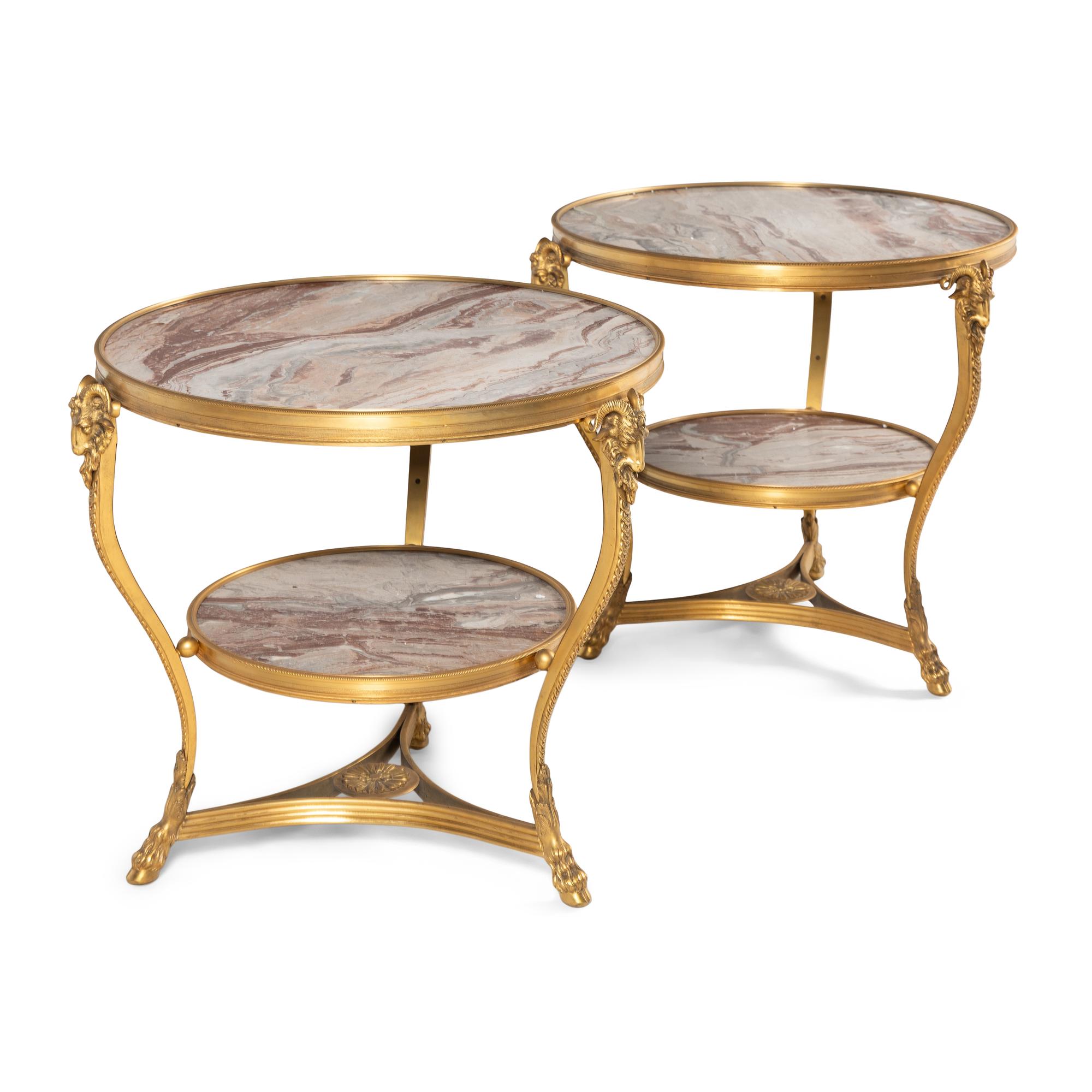 A Pair of French Neoclassical Style Gilt Bronze and Marble Guéridons
