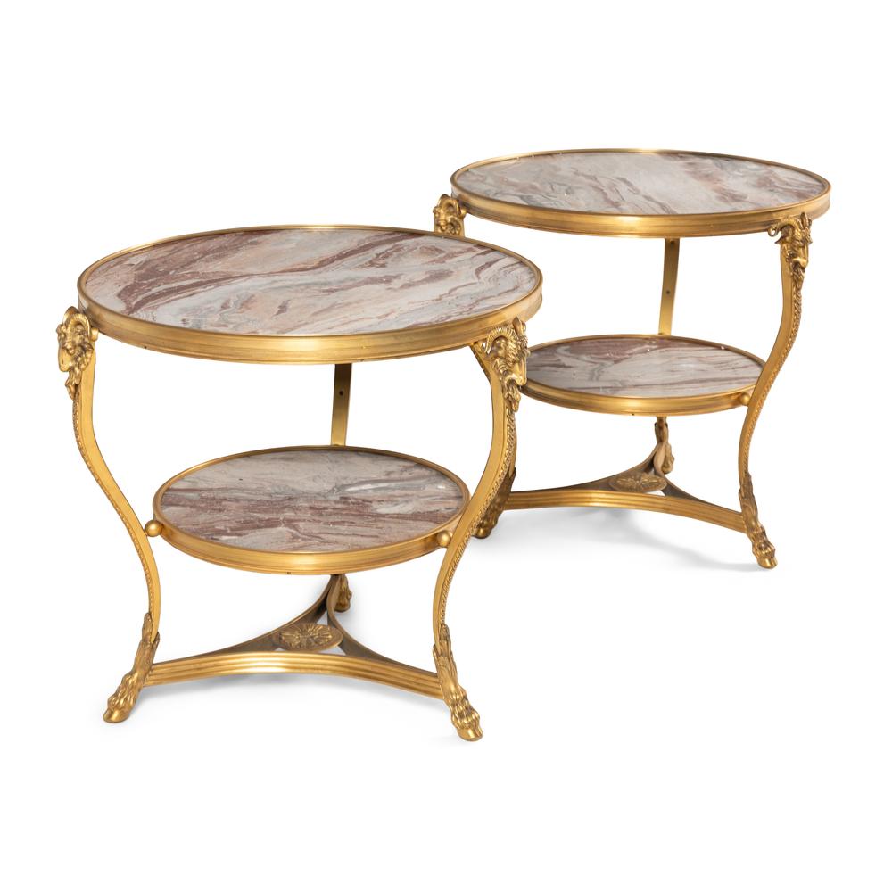 A Pair of French Neoclassical Style Gilt Bronze and Marble Guéridons